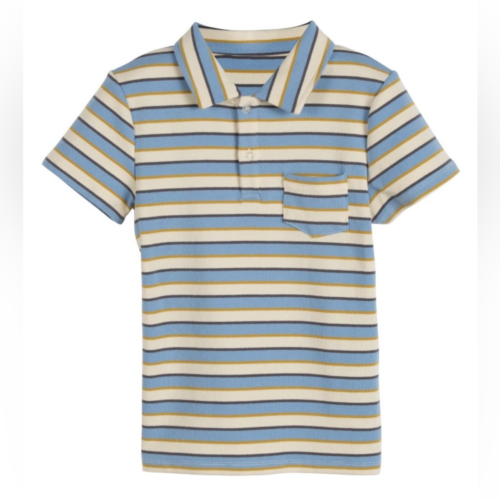 Maison Me Wide Striped Short Sleeve Polo (Cream/Blue/Yellow) Size 7